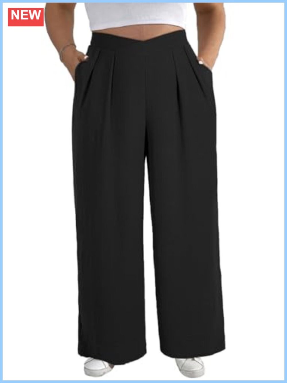Plus Size Wide Leg Work Pants High Waist Pleated Palazzo Trousers